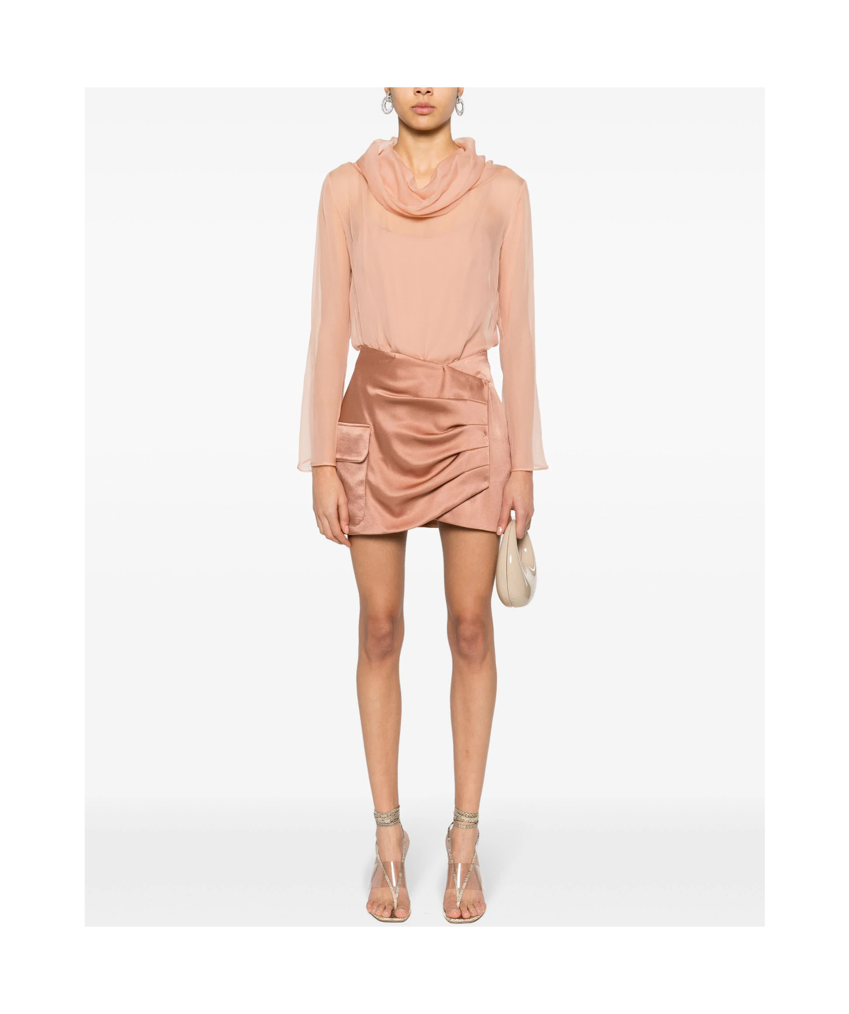 Alberta Ferretti Cowl-collar Semi-sheer Blouse In Nude