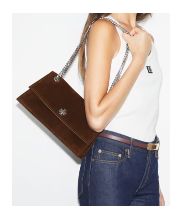 Tory Burch Kira Turnlock Suede Convertible Shoulder Bag In Brown