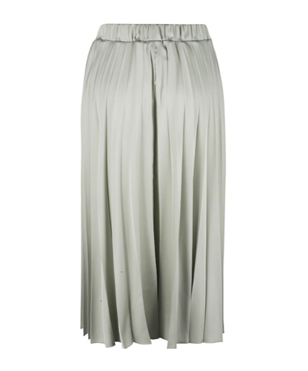 D Exterior Pleated Satin Midi Skirt In Green