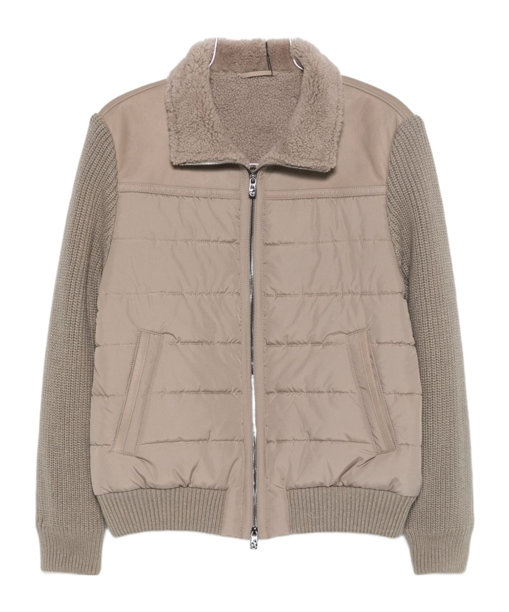 Corneliani Quilted Jacket With Shearling Collar In Brown