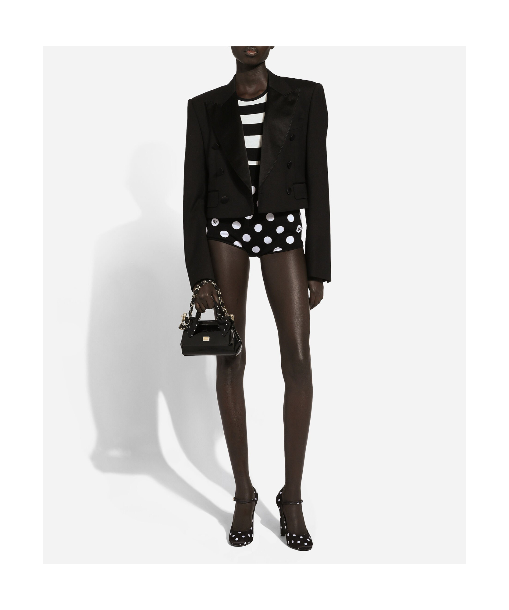 Dolce & Gabbana Virgin Wool-blend Cropped Blazer In Black