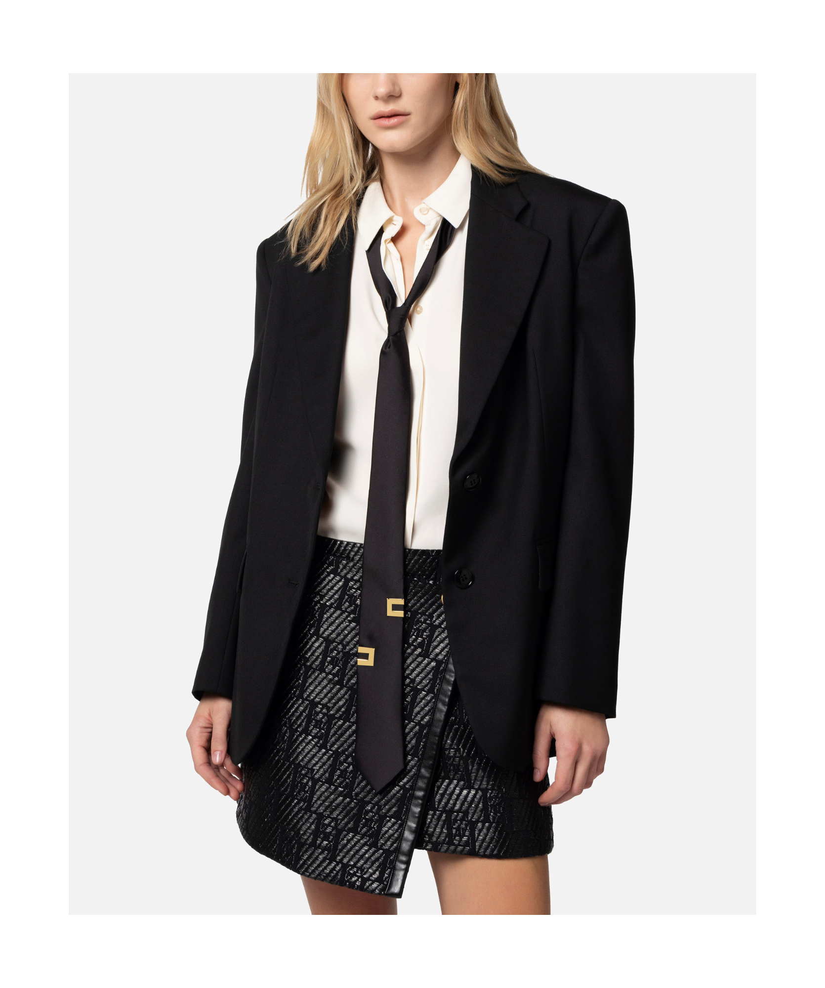 Elisabetta Franchi Single-breasted Virgin Wool Blazer In Black