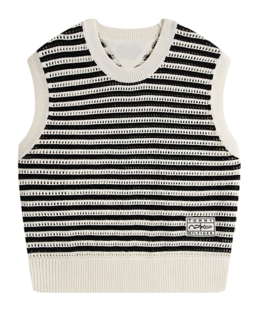 Tommy Hilfiger Sleeveless Crew Neck Striped Knitwear In Black