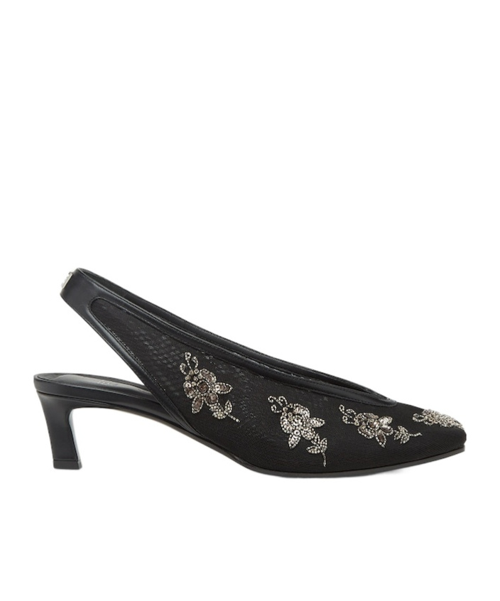 Fendi Black Mesh Low-heeled Slingbacks With Embroidery