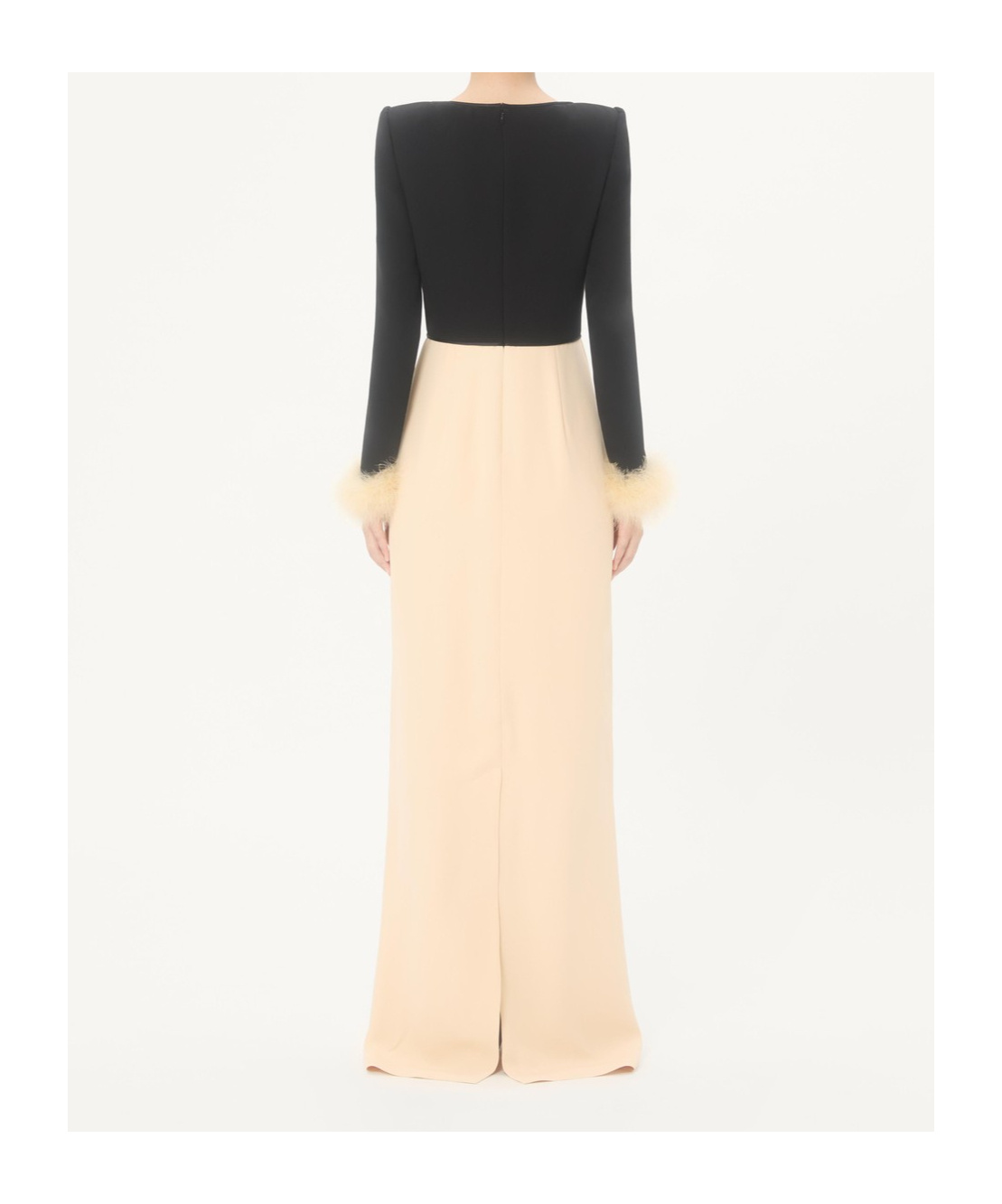 Valentino Cady Couture Long Dress With Feathers In Metallic