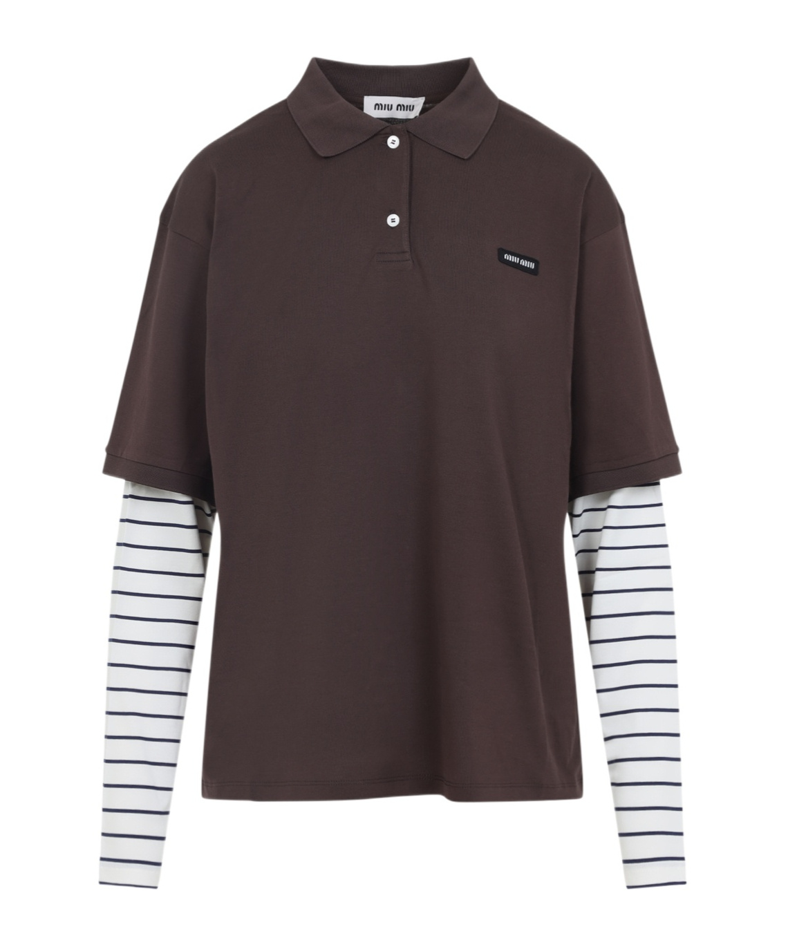 Miu Miu Lapel Long Sleeve Polo Shirt In Brown