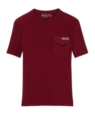 Gucci Women Ribbed T-shirt In Burgundy