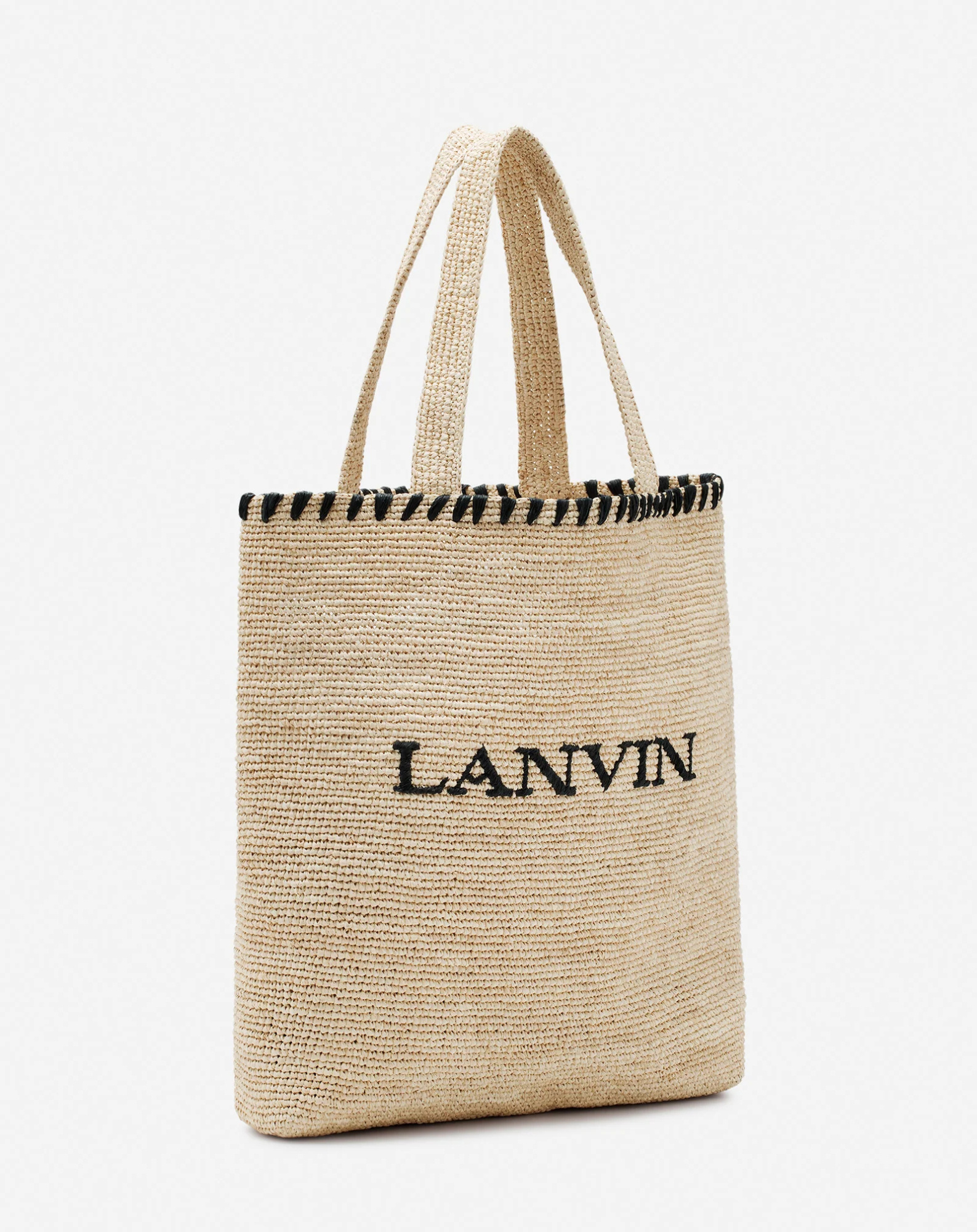 Lanvin Embroidered Logo Raffia Tote Bag In Neutral