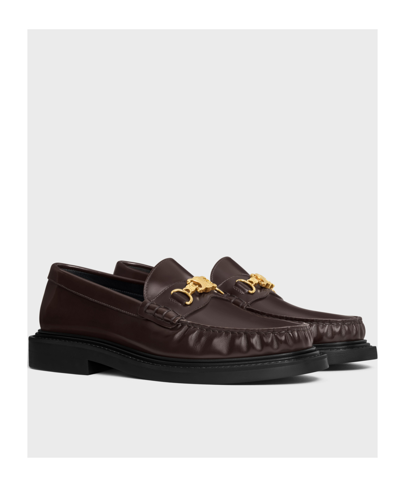 Celine Université Triomphe Chain Loaffer In Polished Bull In Black