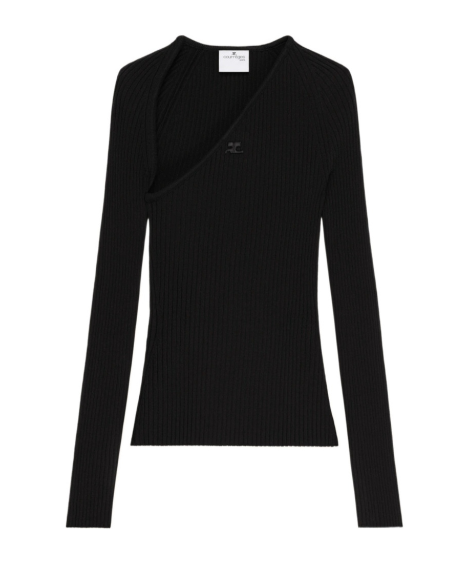 Courrèges Slash Asymmetric Ribbed-knit Sweater In Black