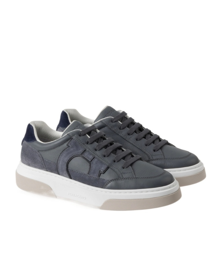 Ferragamo Gancini Suede Low-top Sneakers In Gray