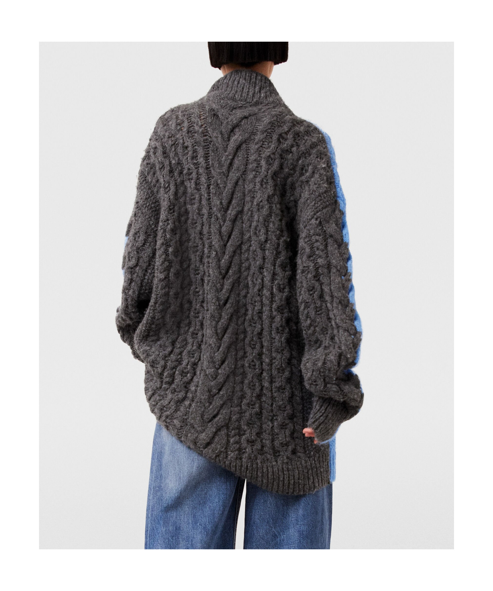 Stella Mccartney Oversized Two-tone Cable-knit Alpaca-blend Turtleneck Sweater In Blue