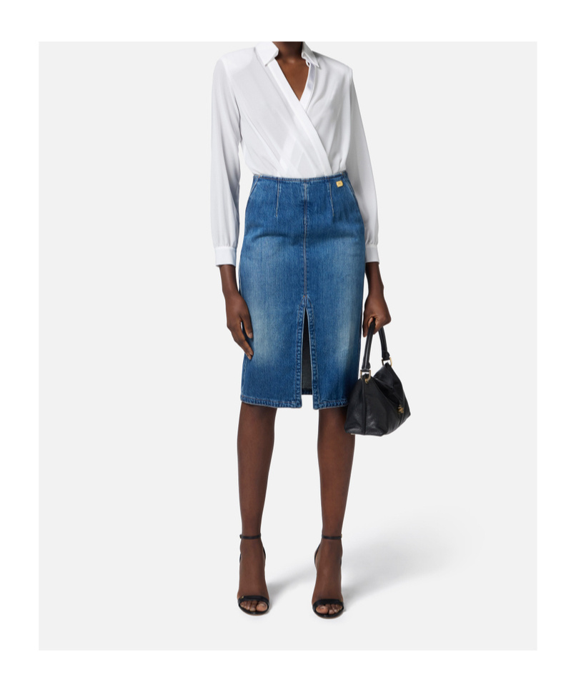 Elisabetta Franchi White Georgette Body Shirt With Cufflinks In White
