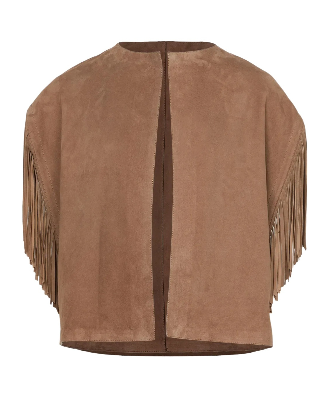 Shop Yves Salomon Fringed-trim Jacket In Brown