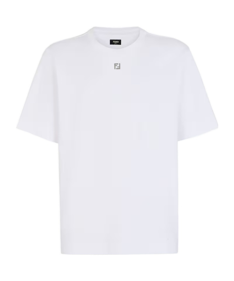 Fendi Ff-plaque Cotton T-shirt In White