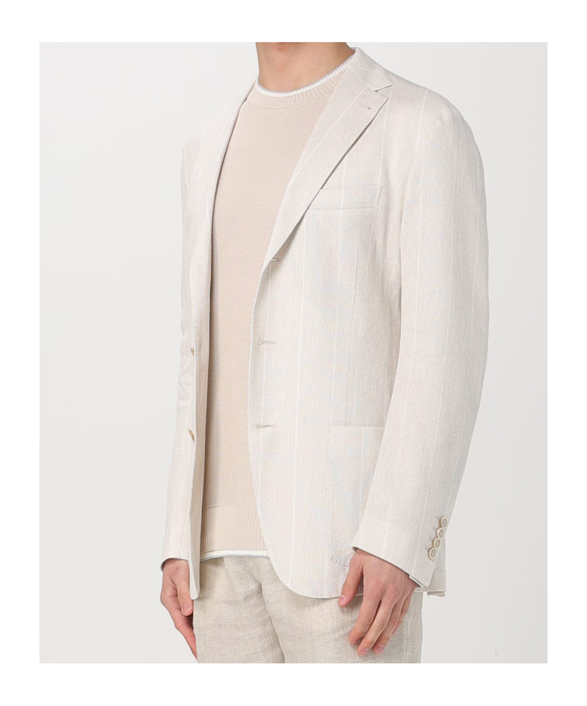Eleventy Cotton-linen Stripe Blazer In White
