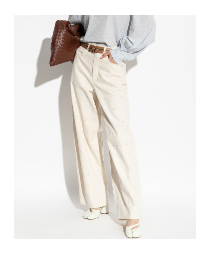 Marni Embroidered Wide Leg Jeans In White