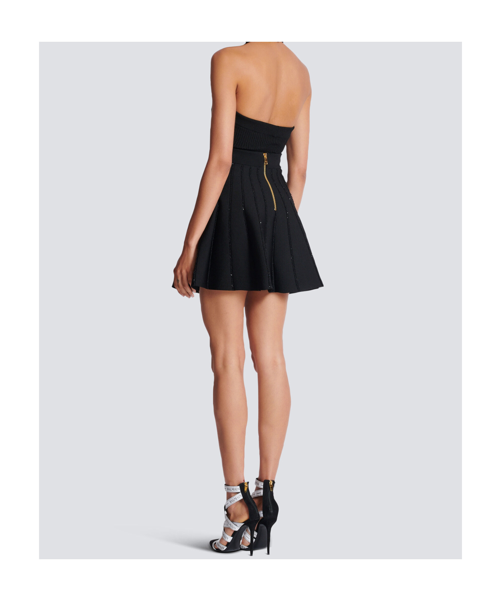 Shop Balmain Flared Knit Skirt With Sparkly Stripes In Black