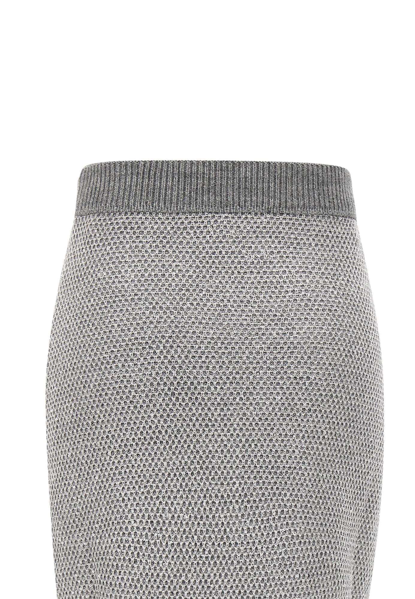 Elisabetta Franchi Short Knitted Skirt With Sequins In Gray