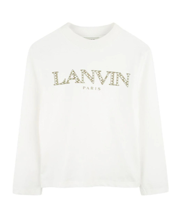 Lanvin Enfant White Long-sleeved Logo T-shirt In White