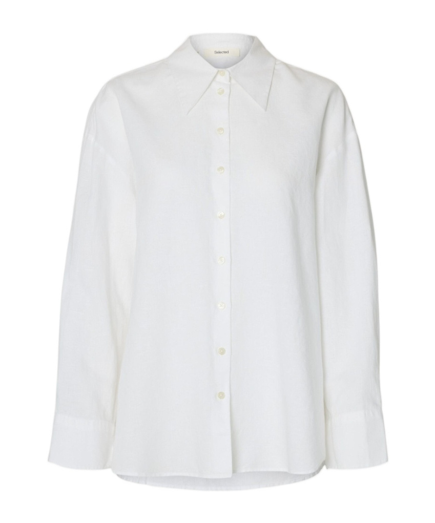 Selected Oversized Linen-blend Shirt In White