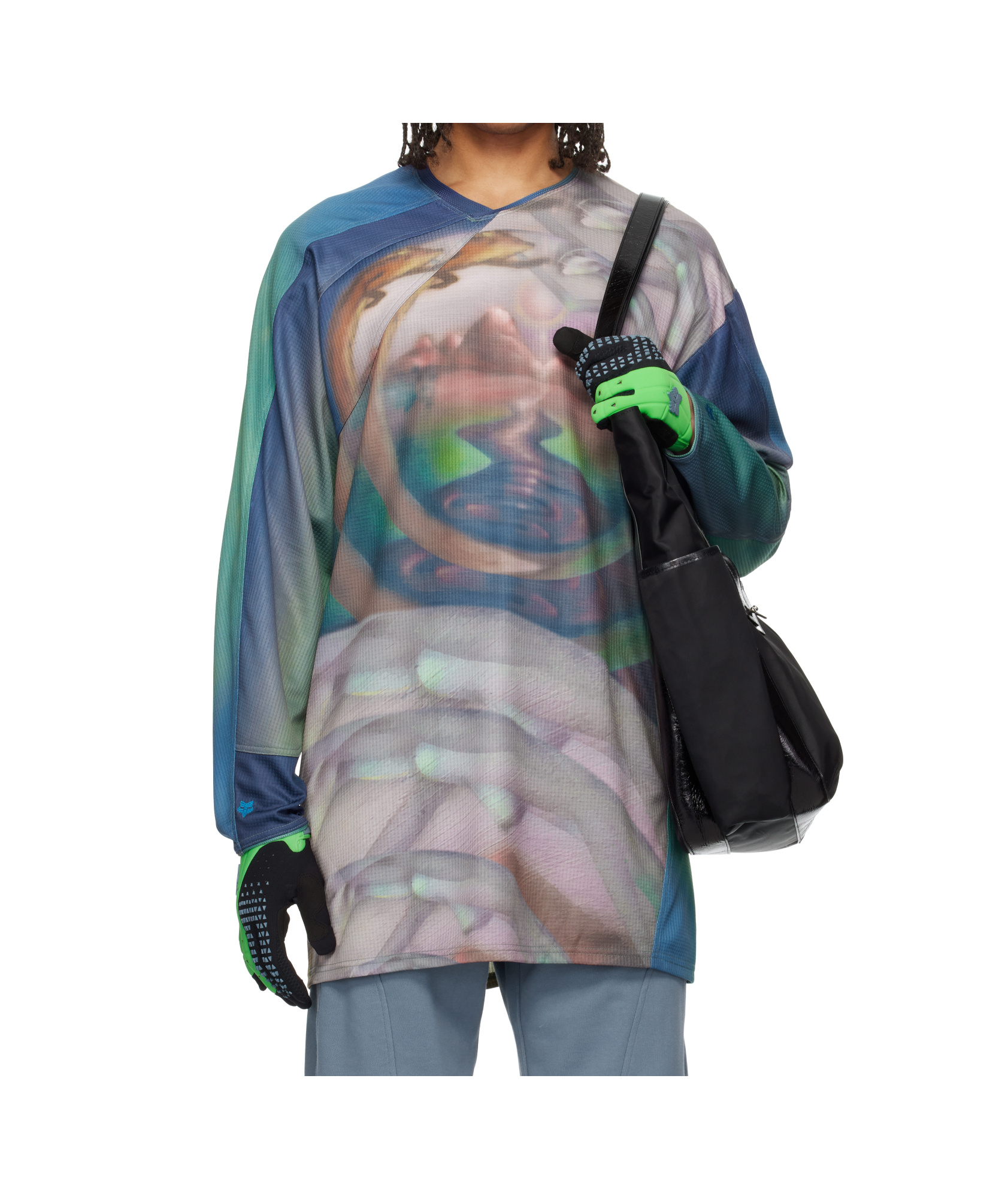 Kiko Kostadinov Multicolor Fox Racing Edition Printed Tunic T-shirt In Gray