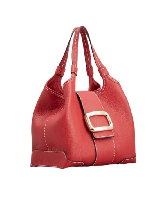 Roger Vivier Viv' Choc Mini Shopping Bag In Leather In Red