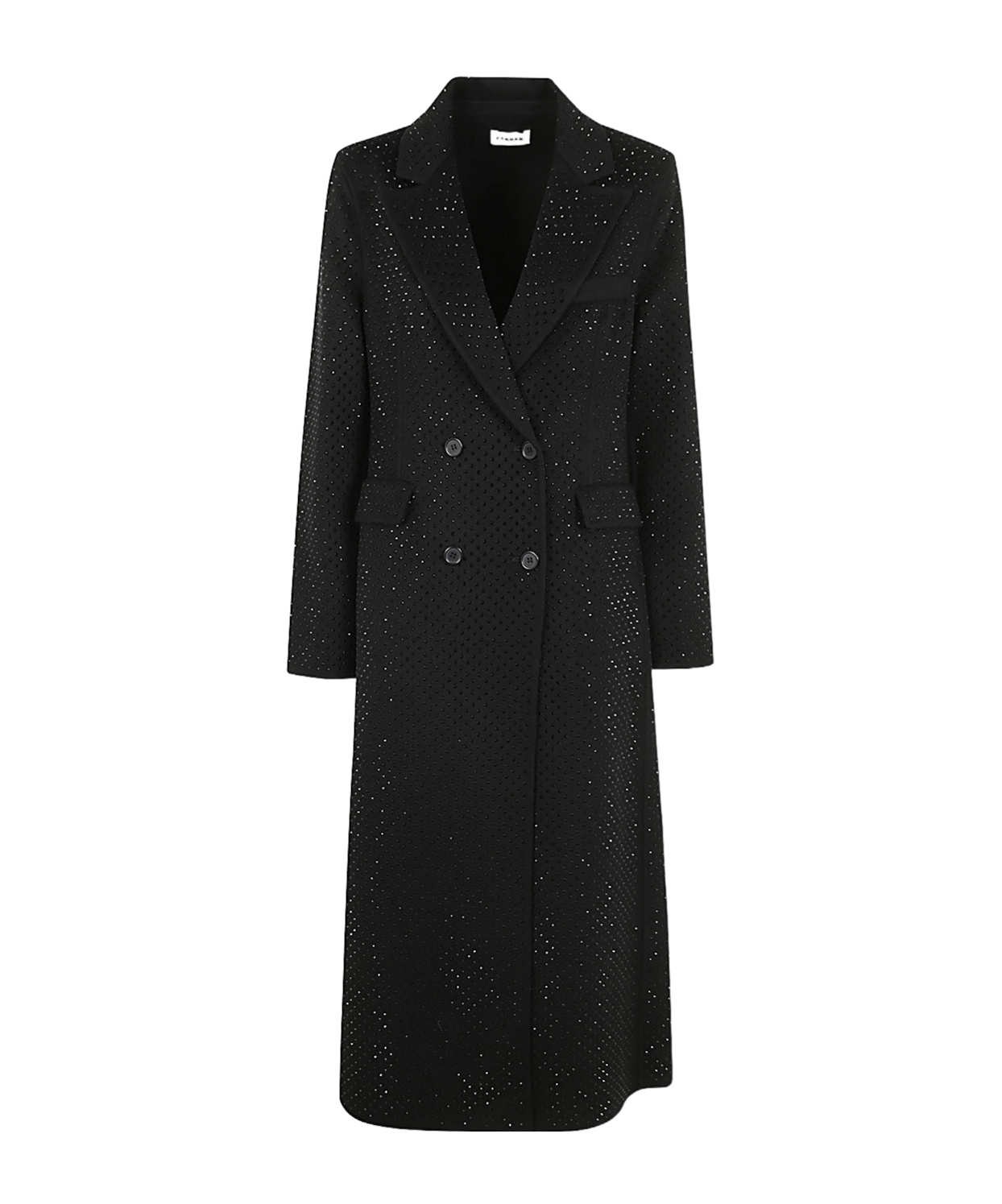 P.a.r.o.s.h Long Blue Double-breasted Coat With Ribbed Revers In Black
