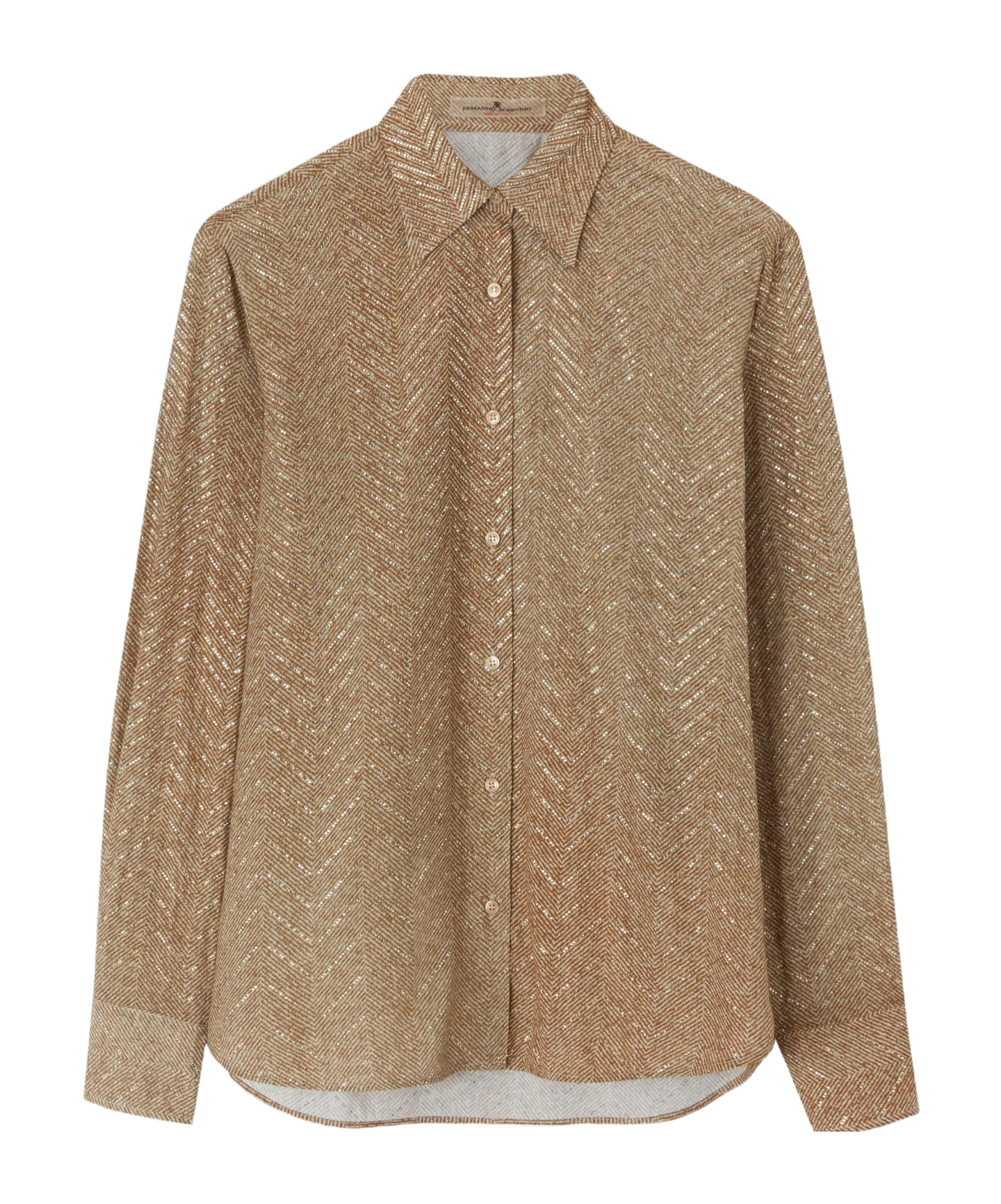 Ermanno Scervino Herringbone-pattern Long-sleeve Shirt In Brown