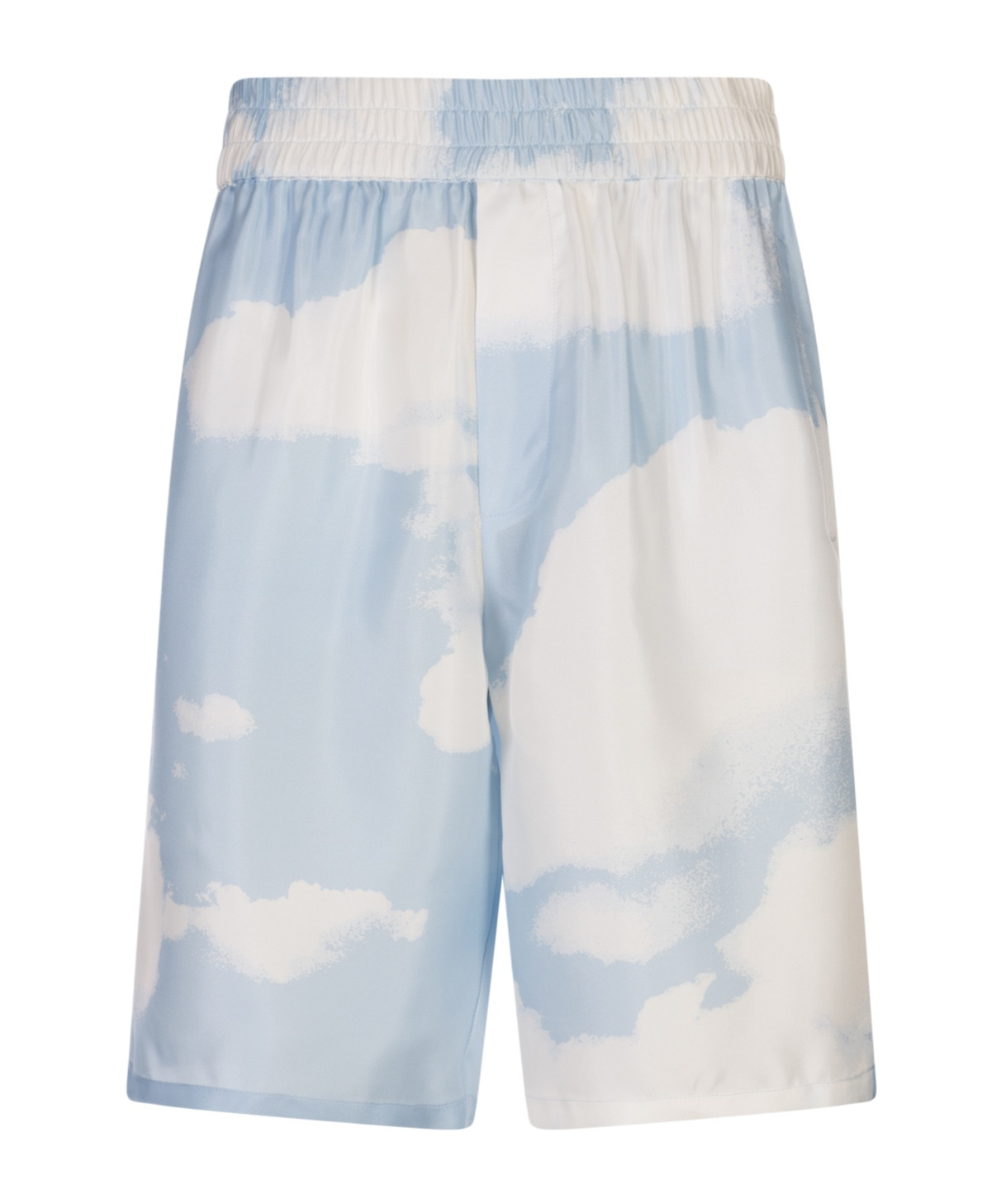 Moschino Silk Twill Bermuda Shorts Archive Clouds In Blue