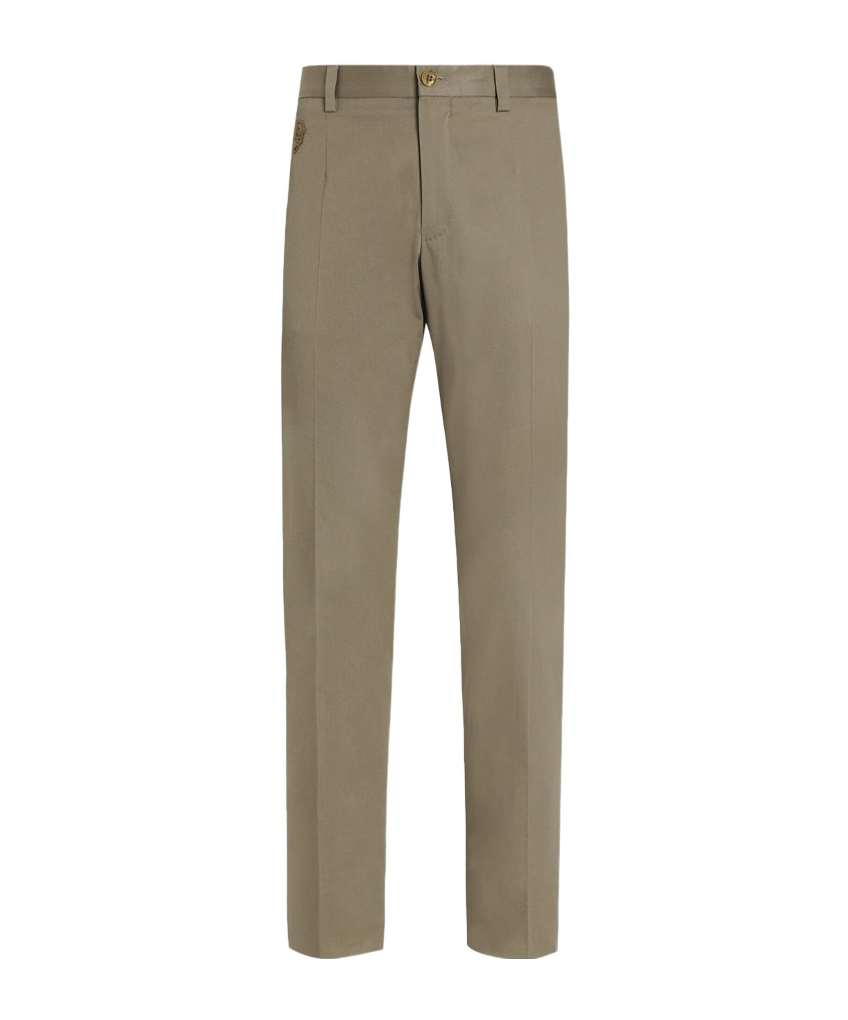 Dolce & Gabbana Stretch Cotton Trousers With Embroidered Logo In Gray