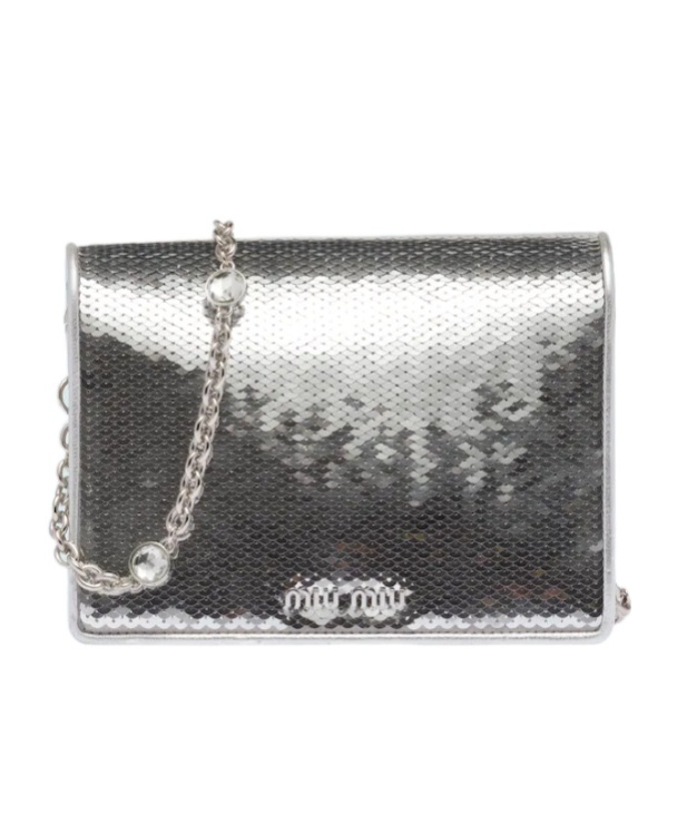 Miu Miu Confidential Sequin-embellished Leather Bag In Gray