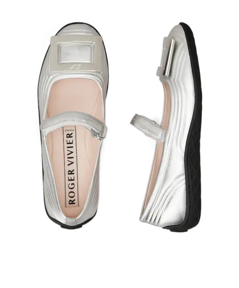 Roger Vivier Metallic Leather Ballet Flats In Silver