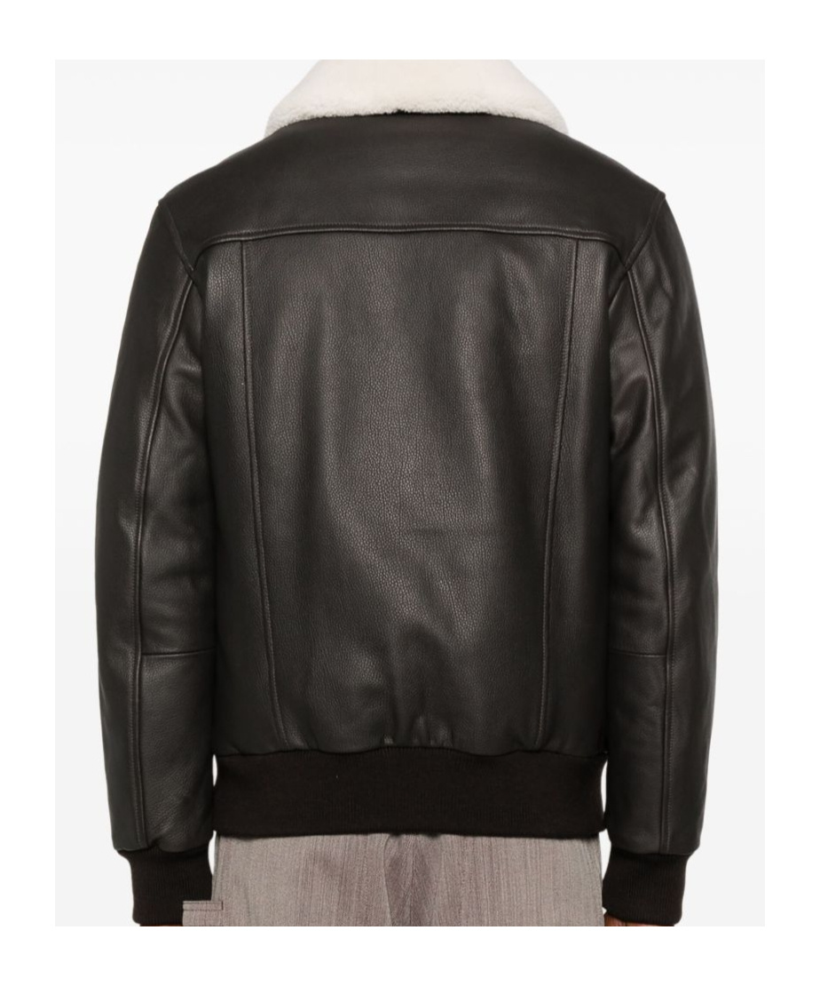 Eleventy Classic Brown Bomber Jacket With Shearling Collar In Brown