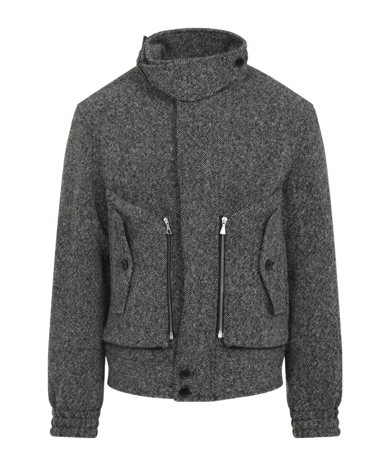 Dries Van Noten Patterned Wool Zip Jacket Front Pockets In Gray