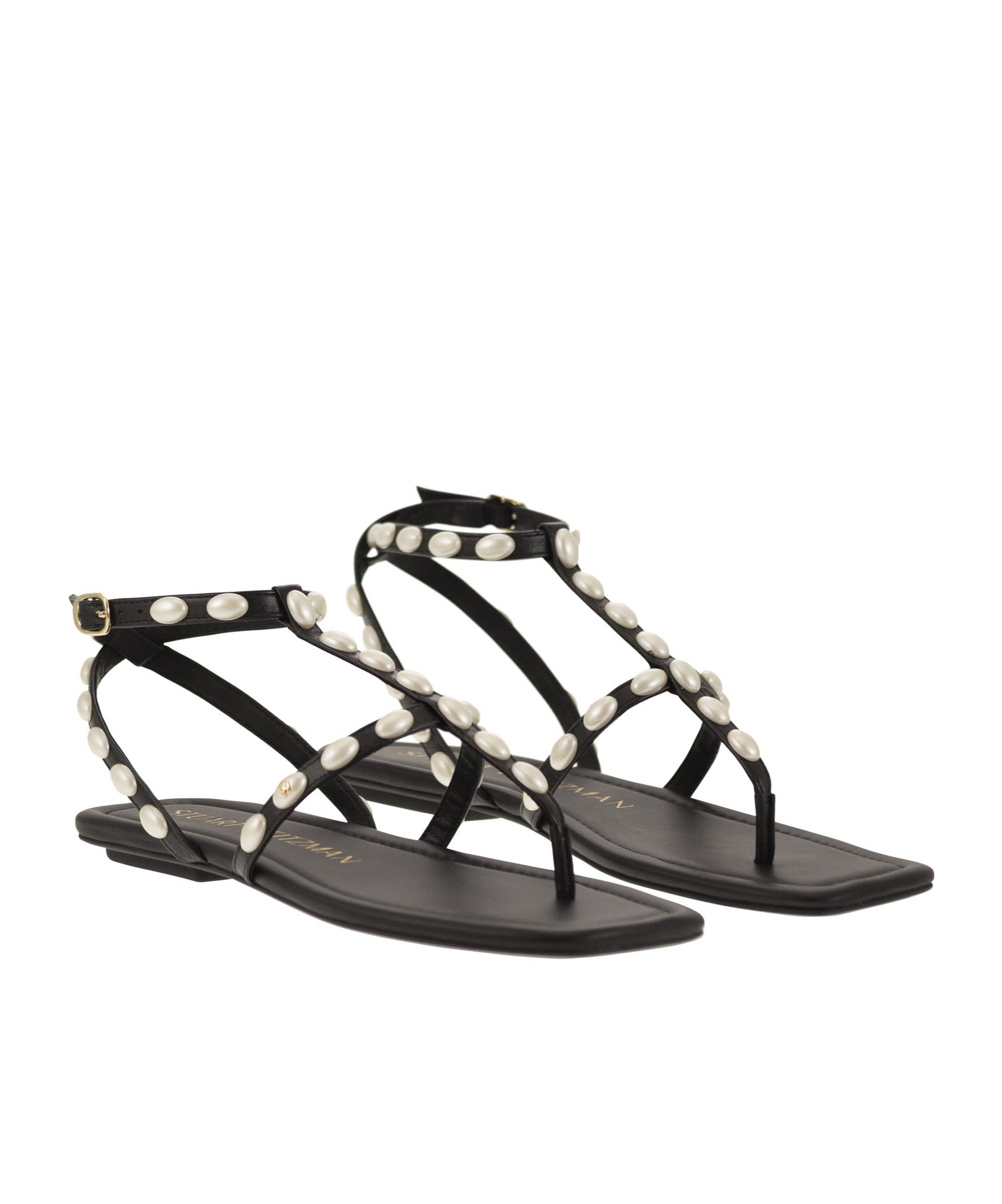 Shop Stuart Weitzman Embellished Pearlita Thong Sandals In Black