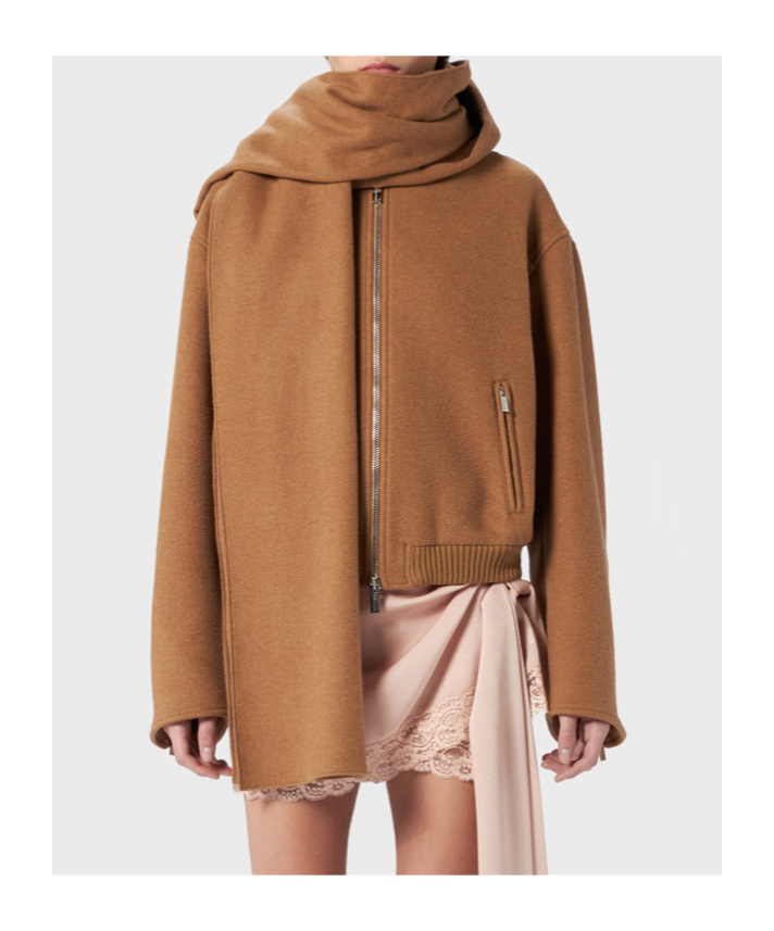 Blumarine Fitted With Scarf Felt Pilot Jacket In Brown