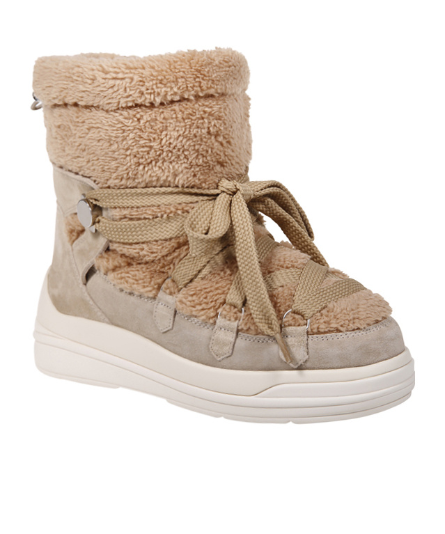 Moncler Insolux Suede And Faux Fur Snow Boots In Nude
