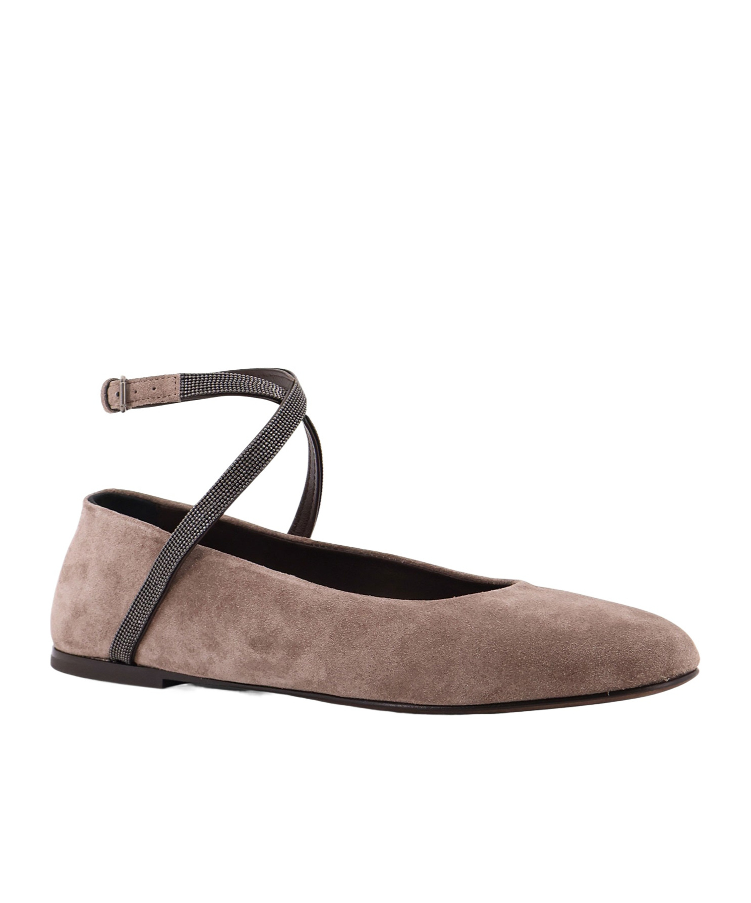 Brunello Cucinelli Suede Ballerinas With Monili Detail In Neutral