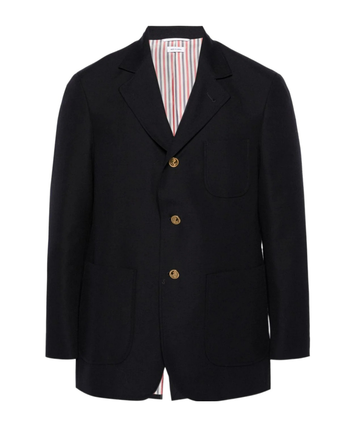 Thom Browne Blue Single-breasted Virgin Wool Blazer In Black