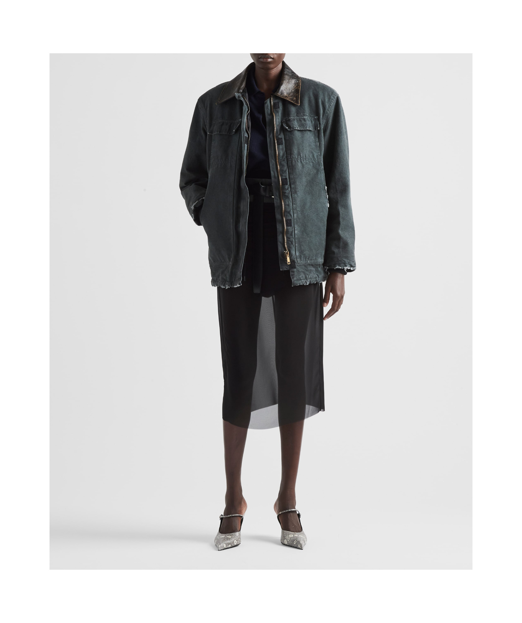 Prada Triangle-logo Canvas Jacket In Gray