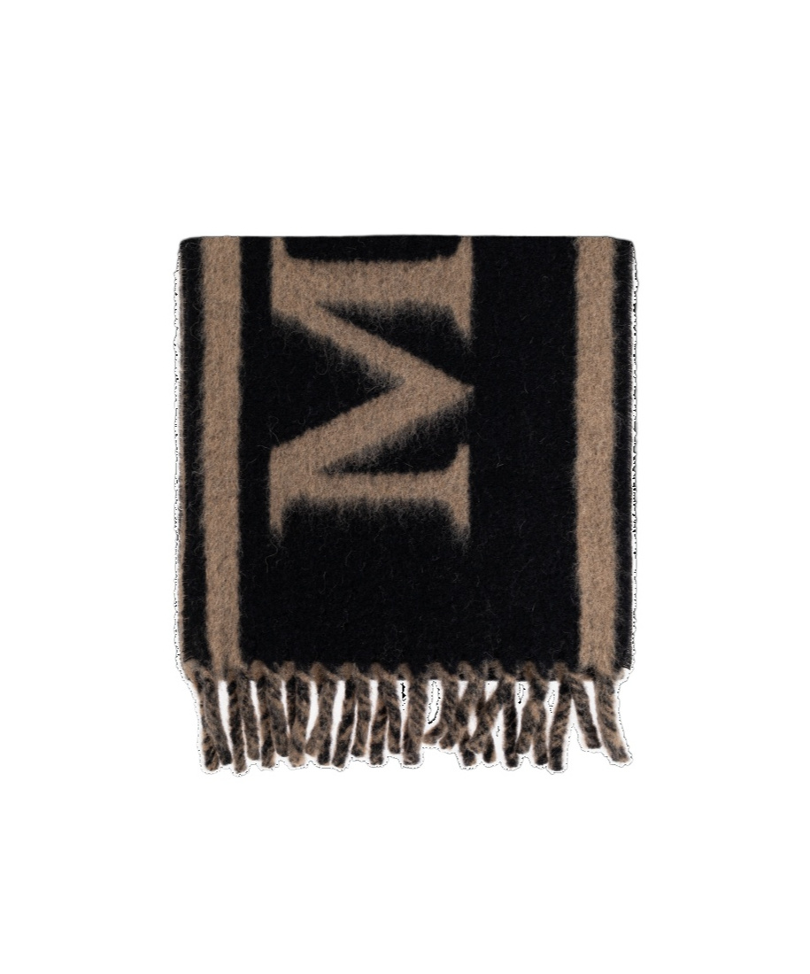 Alexander Mcqueen Logo Intarsia Wool Fringed Scarf In Black