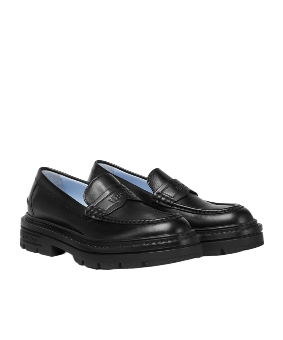 Versace Smooth Leather Adriano Loafers In In Black