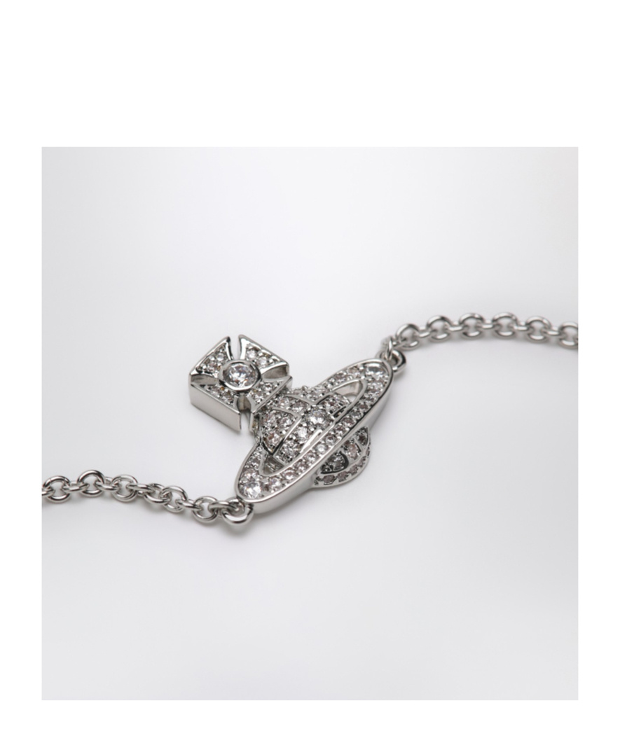 Vivienne Westwood Platinum Orb Logo Bracelet With Crystals In Silver