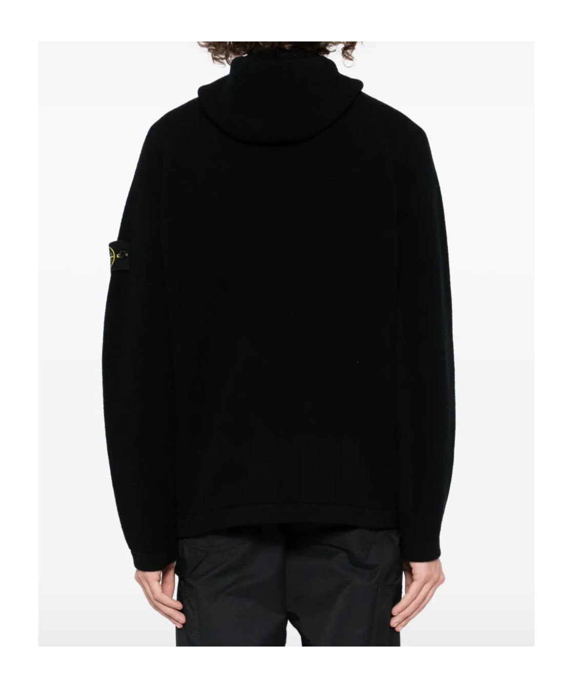 Stone Island Hooded Black Jacket With Logo Patch In Black