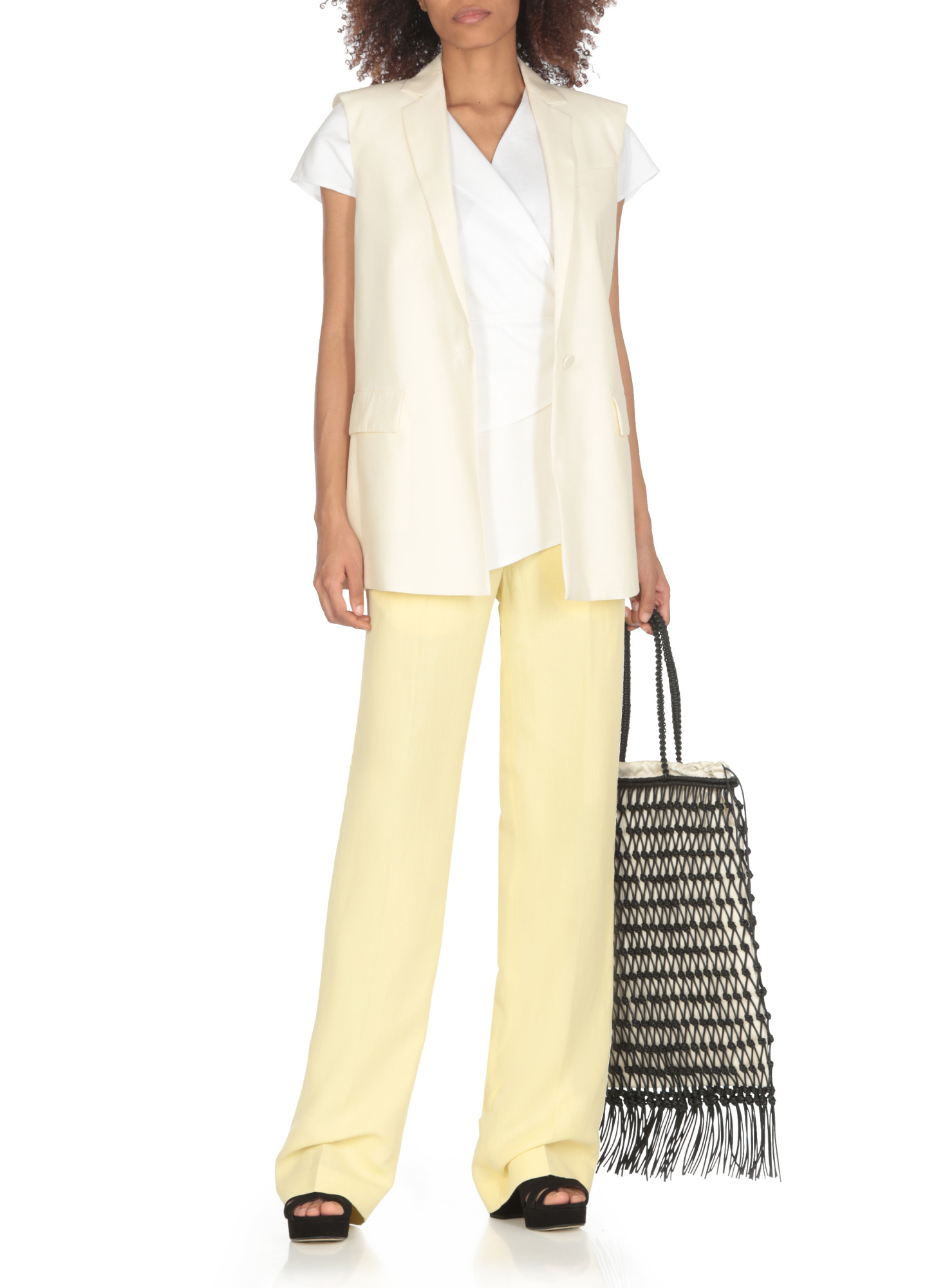 Fabiana Filippi Yellow Wool Anc Silk Pants In Nude