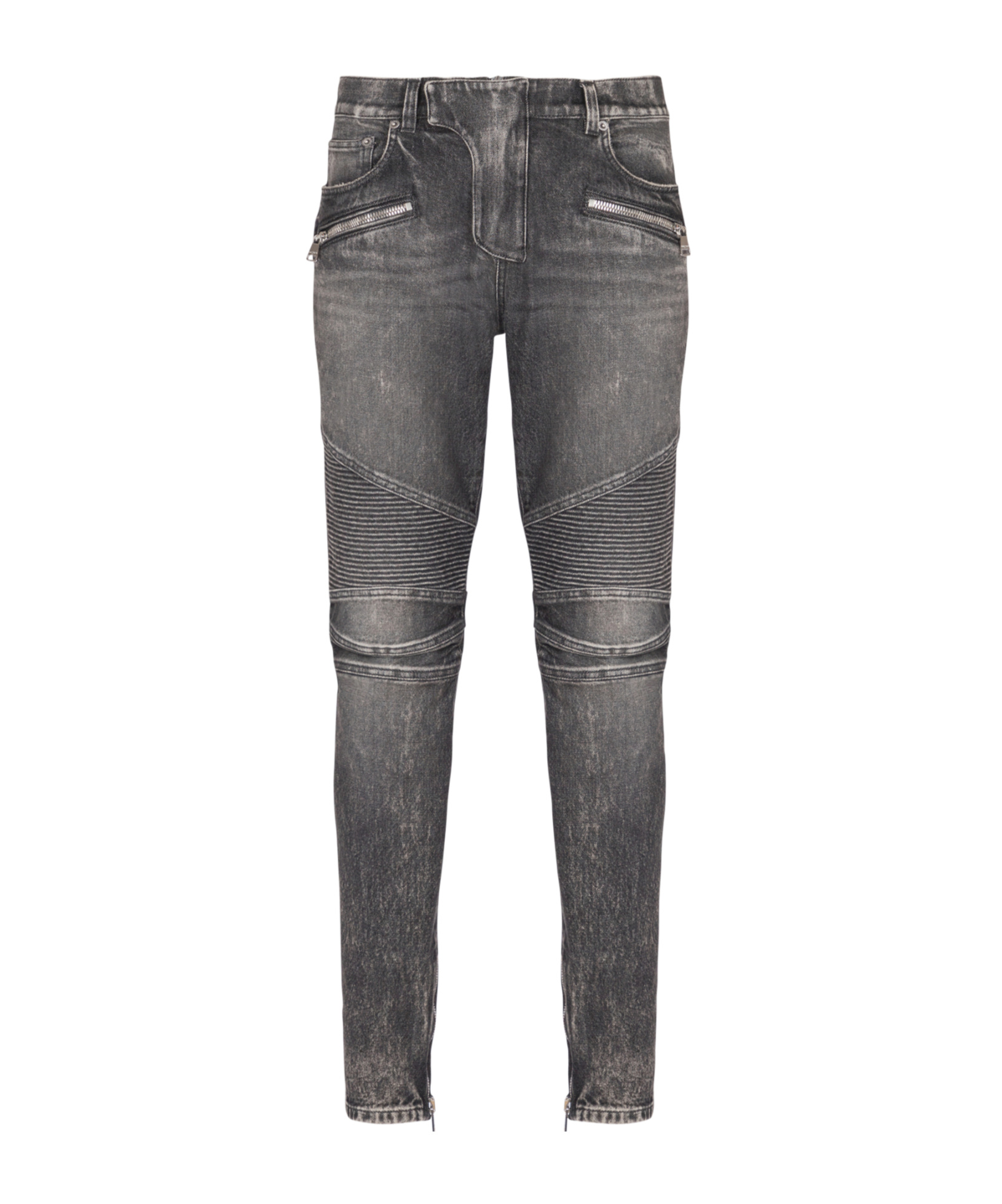 Balmain Straight Trousers With Distressed Finish And Zip Pockets In Gray