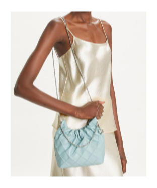 Tory Burch Mini Fleming Quilted Leather Hobo Bag In Blue
