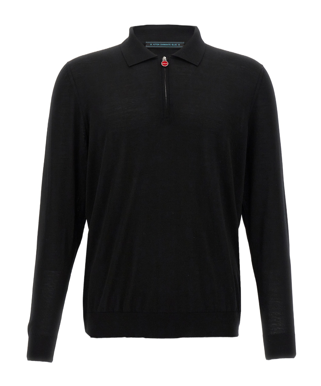 Kiton Wool Long Sleeve Polo With Ribbed Cuffs And Hem In Black