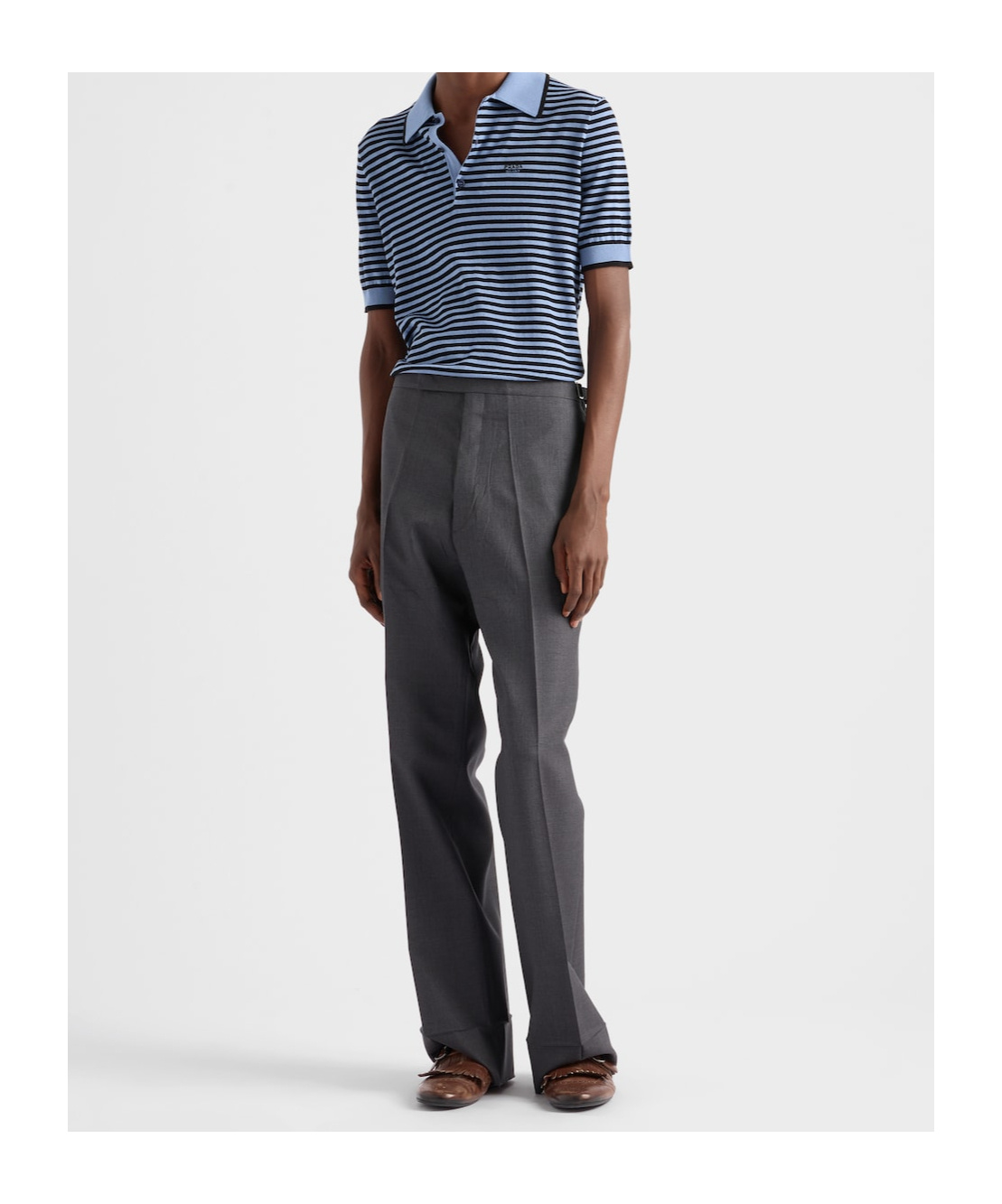 Prada Mens Blue Striped Cotton Polo Shirt In Blue